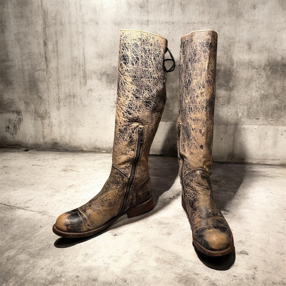 Bed Stu Distressed Brown/ Black Leather Boots